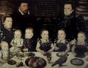 Lord Cobham with his wife and her sister Jane and their six Children painted in 1567 unknow artist